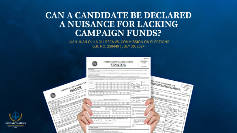 Can a candidate be declared a nuisance for lacking campaign funds?  | G.R. No. 258449
